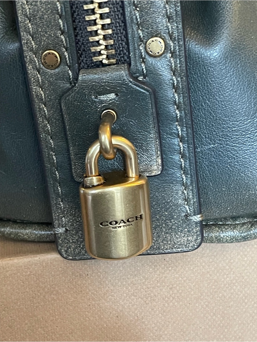 Coach Loved Leather Rogue 31 Brass/Green Rub-Off Soft Full Grain Leather NWT - Picture 8 of 16